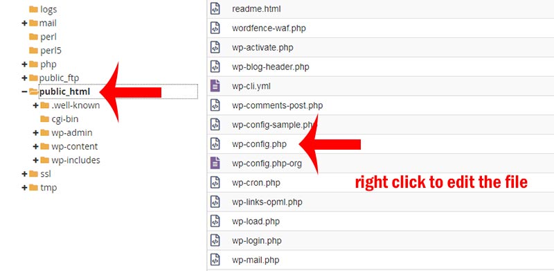 edit wp-config.php using cpanel