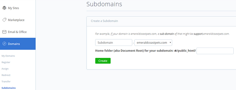 create a subdomain