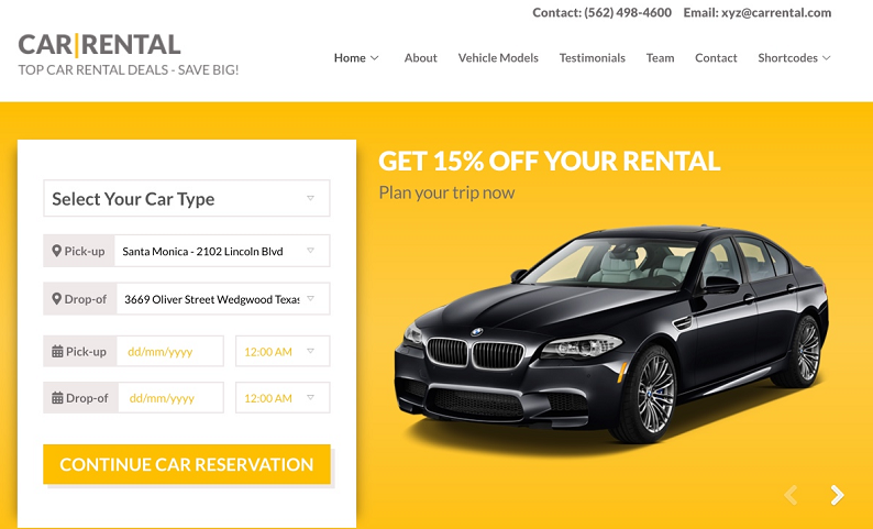 car rental booking theme