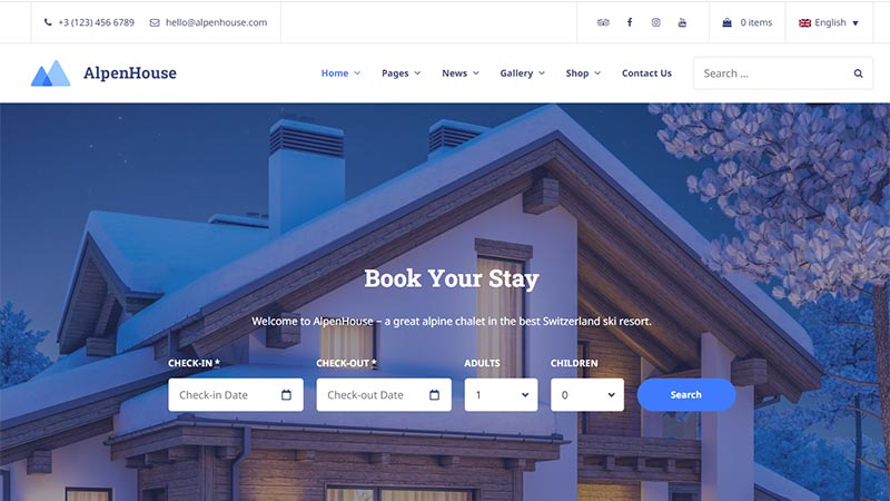 Alpenhouse hotel booking wordpress theme